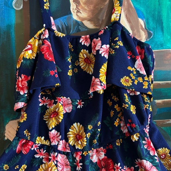 Floral Ruffle Jumpsuit in Navy Blue XL - Picture 6 of 16